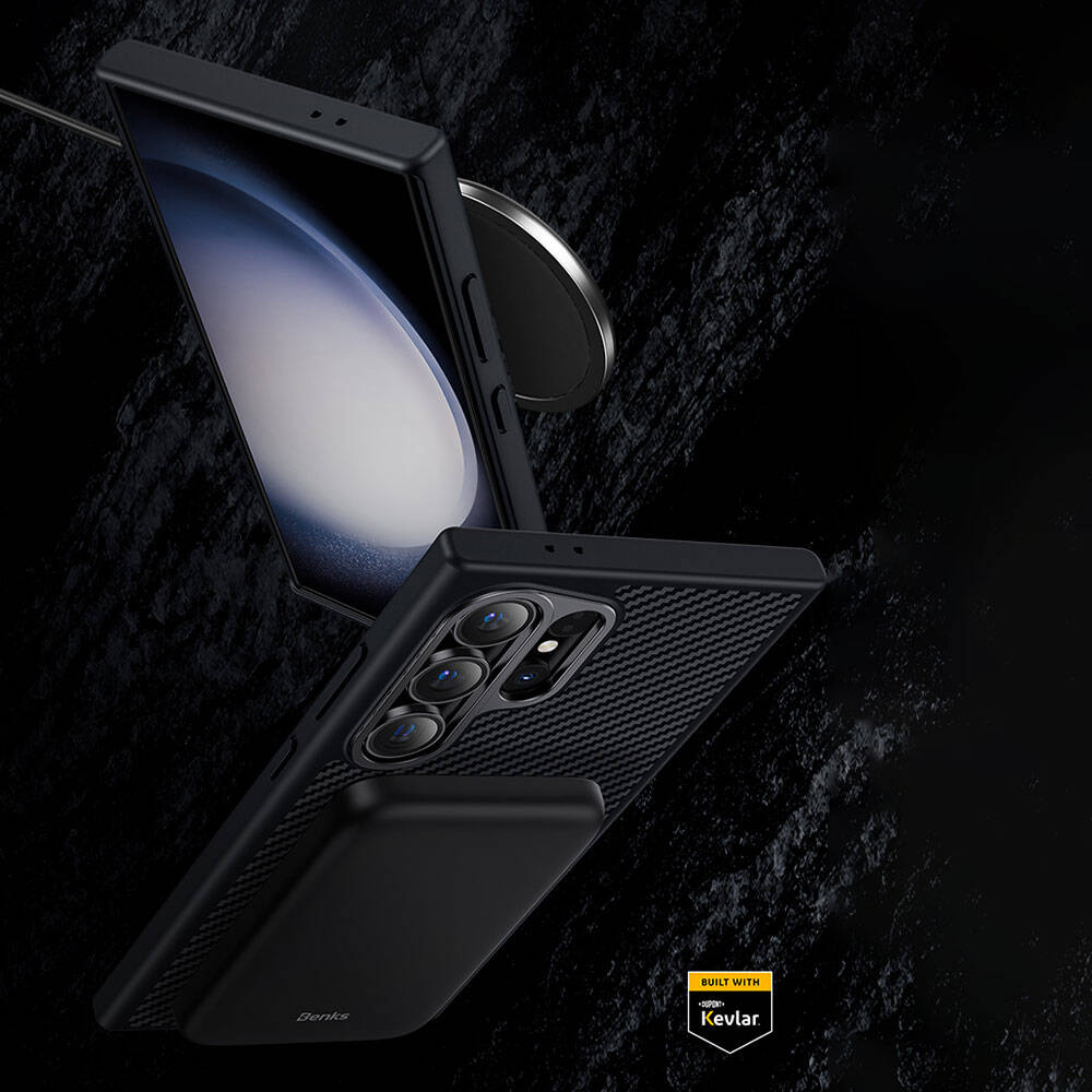 Benks Hybrid ArmorPro 600D Galaxy S24 Ultra Karbon Fiber M-safe Şarj Özellikli Kevlar Kılıf