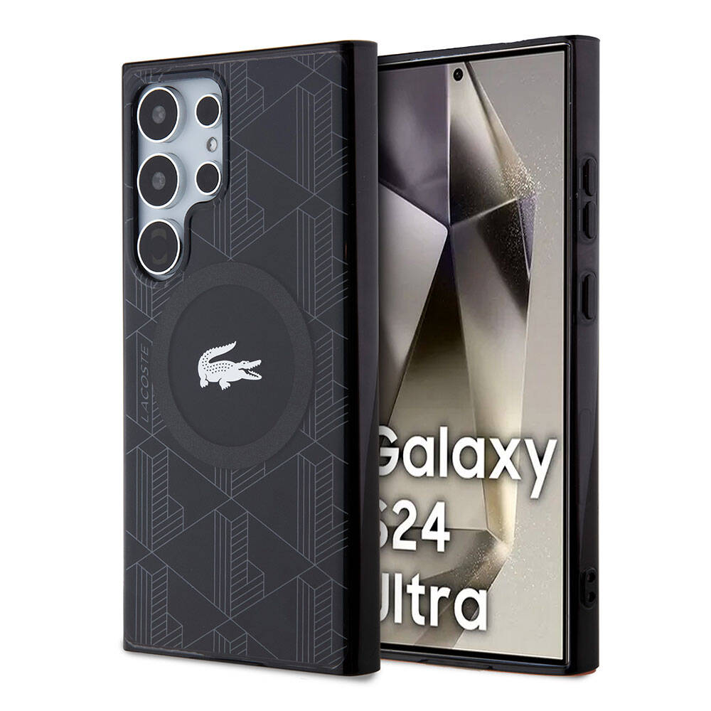 Galaxy S24 Ultra Kılıf Lacoste Orjinal Lisanslı M-safe Şarj Özellikli Çift Katmanlı Timsah Logolu Blend Monogram Kılıf