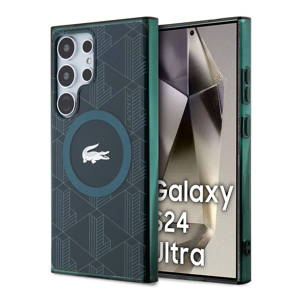 Galaxy S24 Ultra Kılıf Lacoste Orjinal Lisanslı M-safe Şarj Özellikli Çift Katmanlı Timsah Logolu Blend Monogram Kılıf