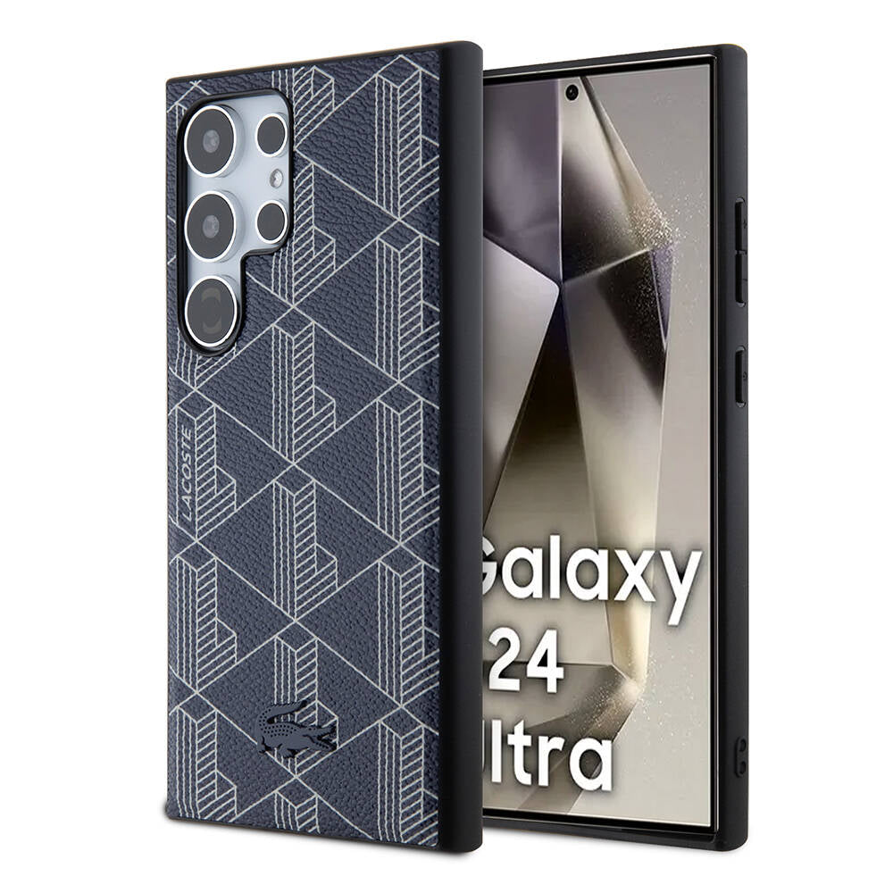 Lacoste Galaxy S24 Ultra Orjinal Lisanslı PU Deri Görünümlü Karışık Monogram Desenli Masafe Kılıf