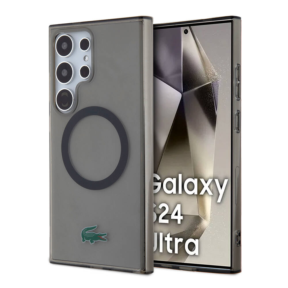 Lacoste Galaxy S24 Ultra Orjinal Lisanslı M-safe Şarj Özellikli Transparan Timsah Logo Baskılı Kılıf