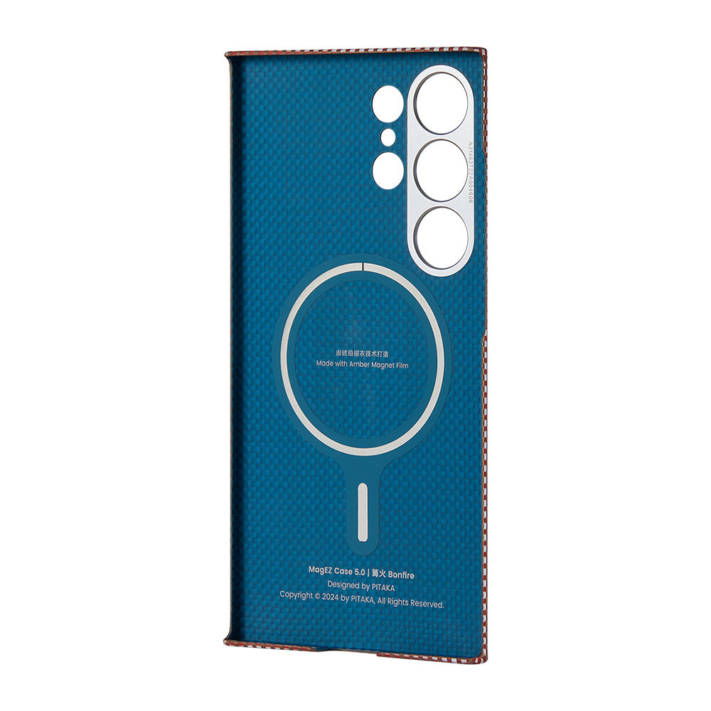 Pitaka Ultra-Slim Classic Serisi Galaxy S24 Ultra M-safe Şarj Özellikli 1500D Aramid Fiber Bonfire Kılıf