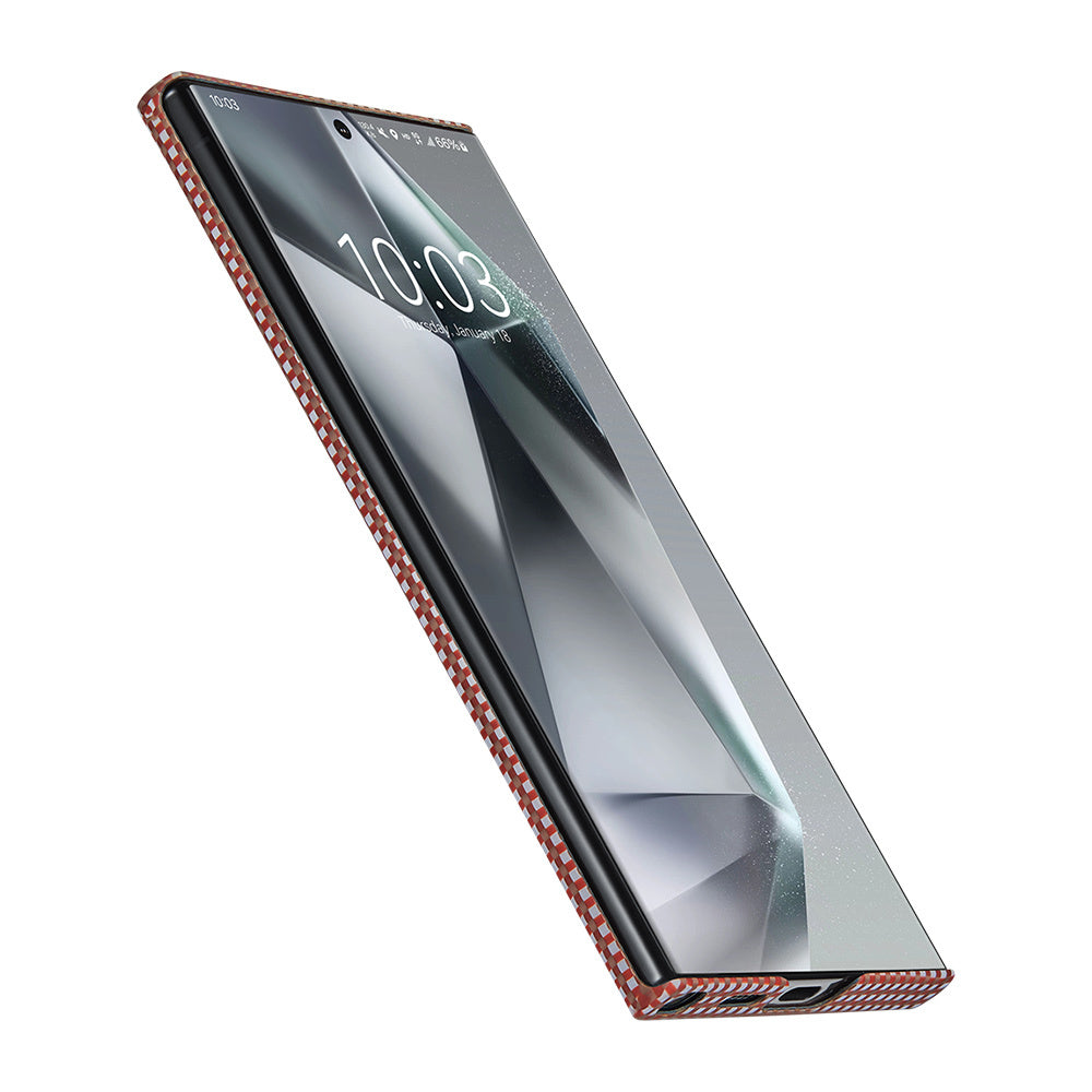 Pitaka Ultra-Slim Classic Serisi Galaxy S24 Ultra M-safe Şarj Özellikli 1500D Aramid Fiber Bonfire Kılıf