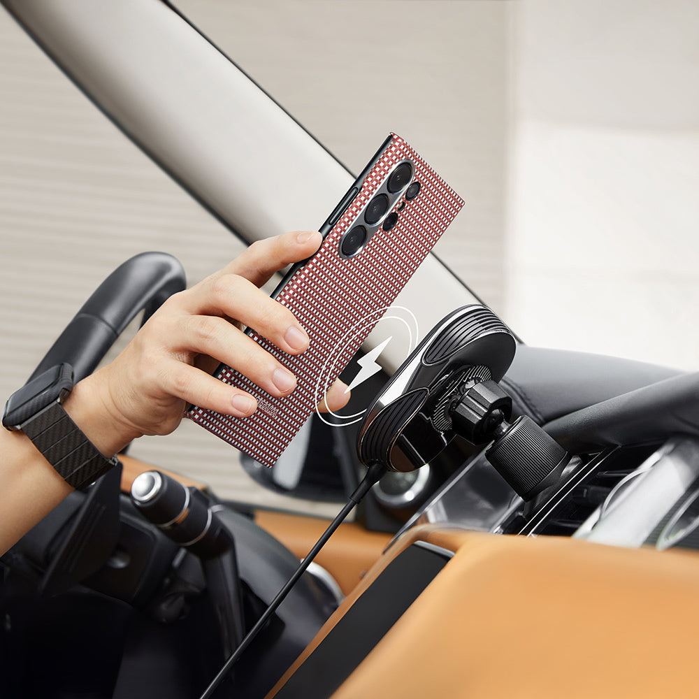 Pitaka Ultra-Slim Classic Serisi Galaxy S24 Ultra M-safe Şarj Özellikli 1500D Aramid Fiber Bonfire Kılıf
