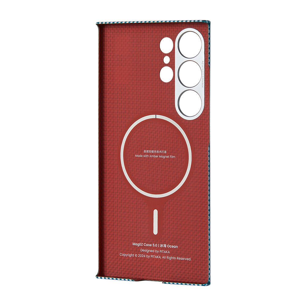 Pitaka Ultra-Slim Classic Serisi Galaxy S24 Ultra M-safe Şarj Özellikli 1500D Aramid Fiber Ice Sea Kılıf