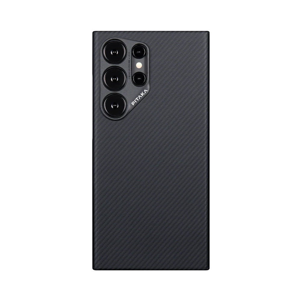 Pitaka Ultra-Slim Classic Serisi Galaxy S24 Ultra M-safe Şarj Özellikli 600D Aramid Fiber Black-Grey Twill Kılıf