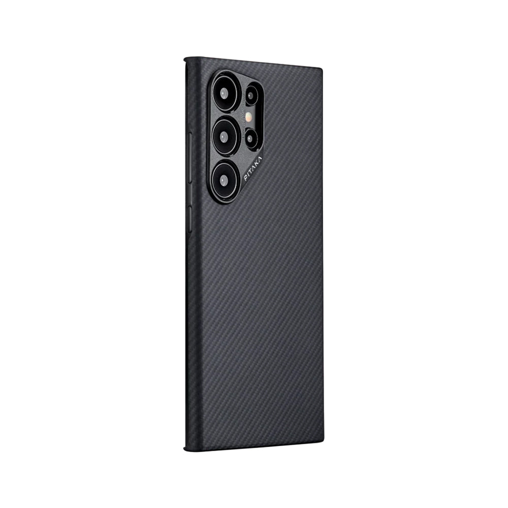 Pitaka Ultra-Slim Classic Serisi Galaxy S24 Ultra M-safe Şarj Özellikli 600D Aramid Fiber Black-Grey Twill Kılıf