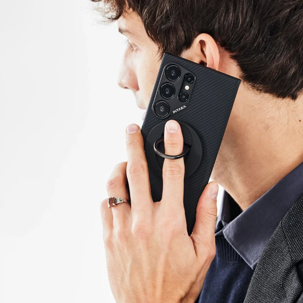 Pitaka Ultra-Slim Classic Serisi Galaxy S24 Ultra M-safe Şarj Özellikli 600D Aramid Fiber Black-Grey Twill Kılıf