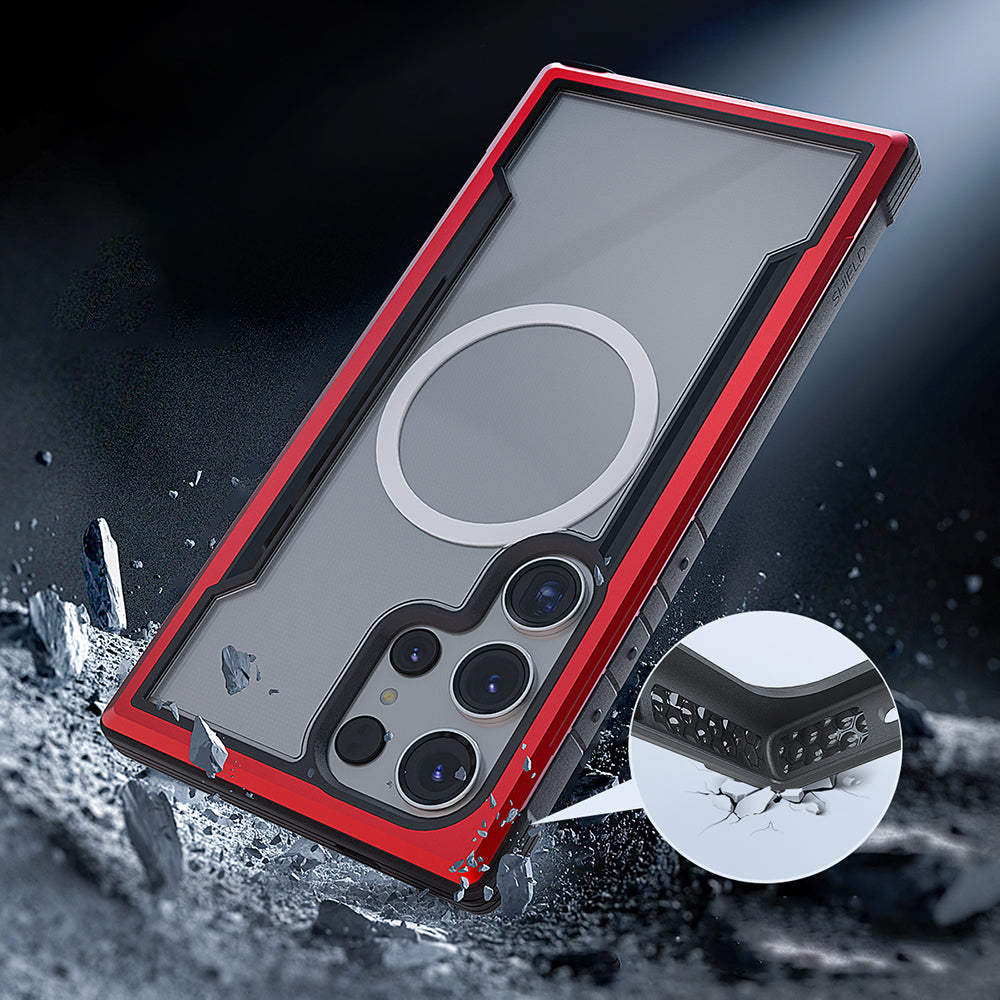 Raptic Shield Serisi Galaxy S24 Ultra M-safe Şarj Özellikli Airbagli Şeffaf Arka Yüzey Kılıf