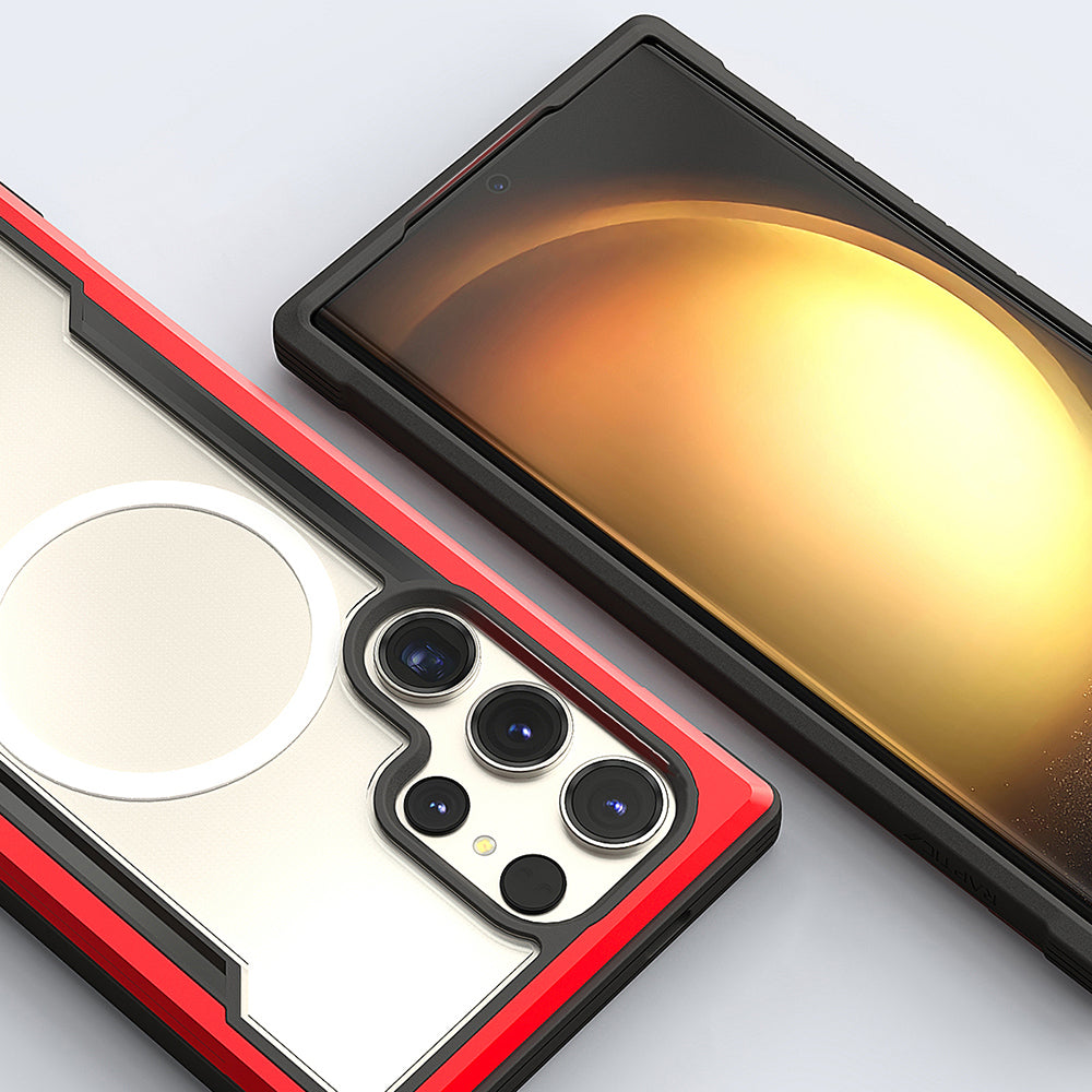 Raptic Shield Serisi Galaxy S24 Ultra M-safe Şarj Özellikli Airbagli Şeffaf Arka Yüzey Kılıf