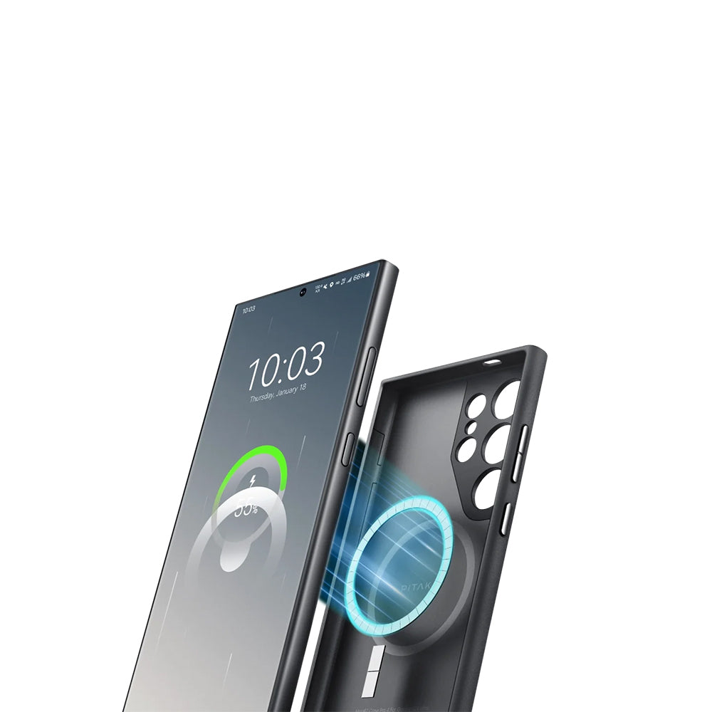 Pitaka PinButton Serisi Galaxy S24 Ultra M-safe Şarj Özellikli Aramid Fiber 3 Fonksiyon Butonlu Kılıf
