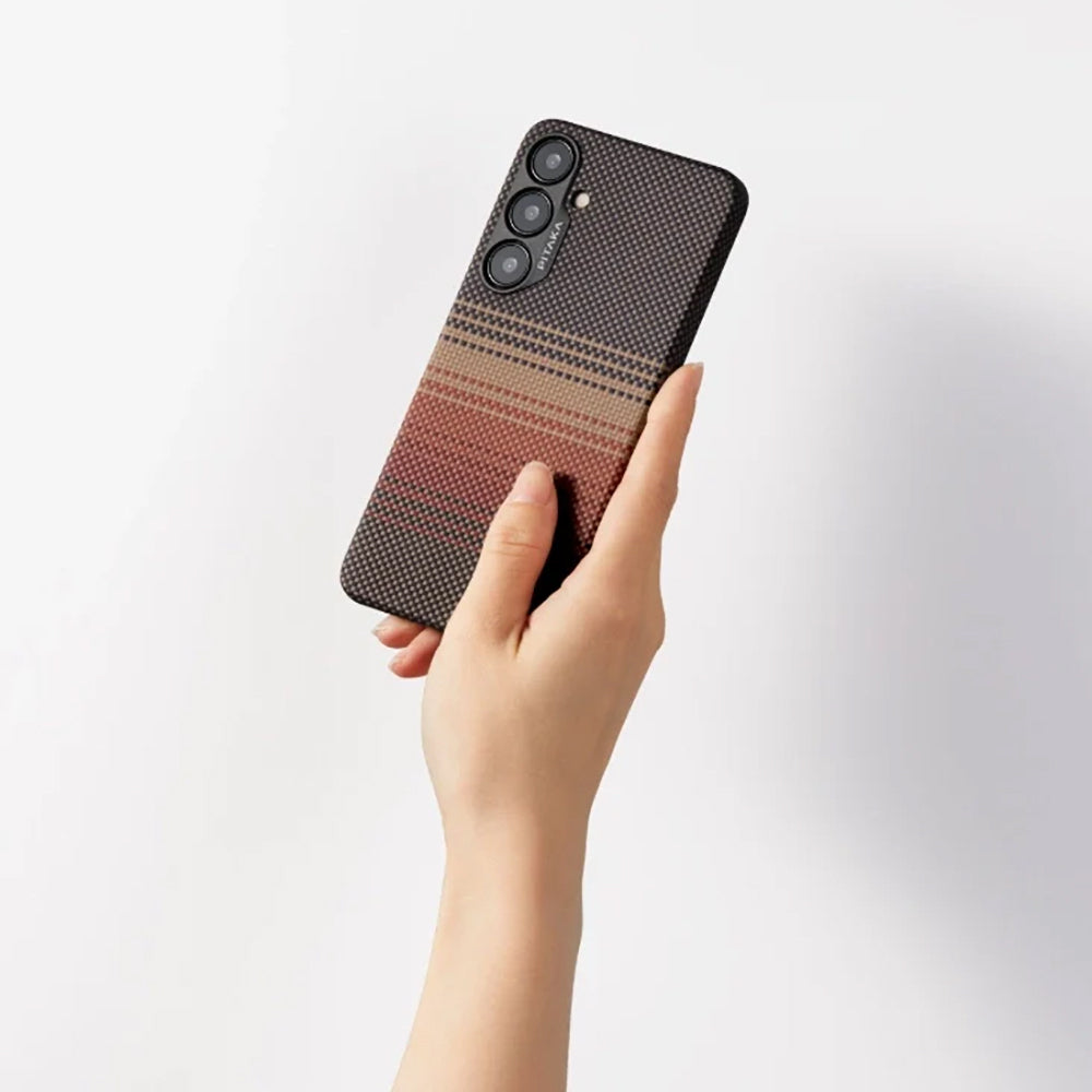 Pitaka Tactile Woven Sunset-Moonrise Serisi Galaxy S24 Ultra M-safe Şarj Özellikli Aramid Fiber Sunset Kılıf