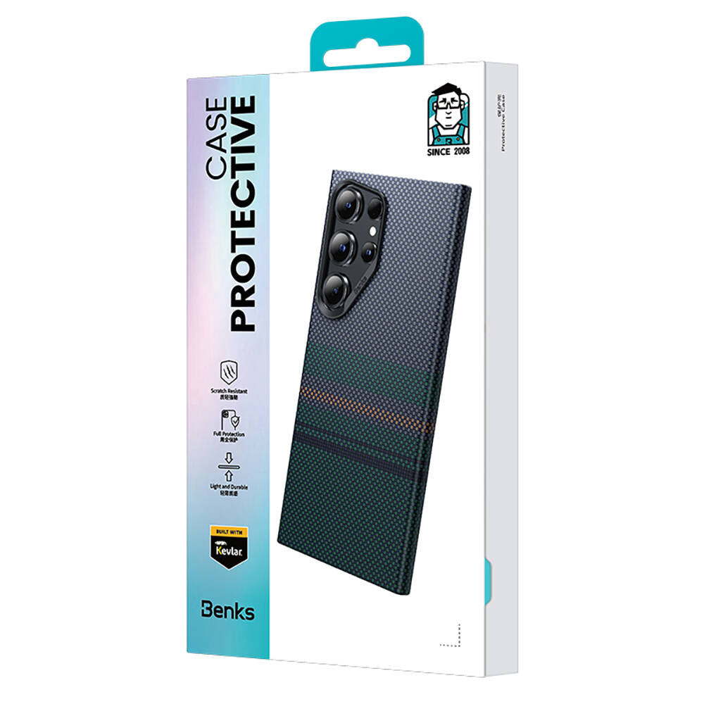 Benks Aurora ArmorAir Galaxy S24 Ultra M-safe Şarj Özellikli Karbon Fiber Tasarımlı Kevlar Kılıf