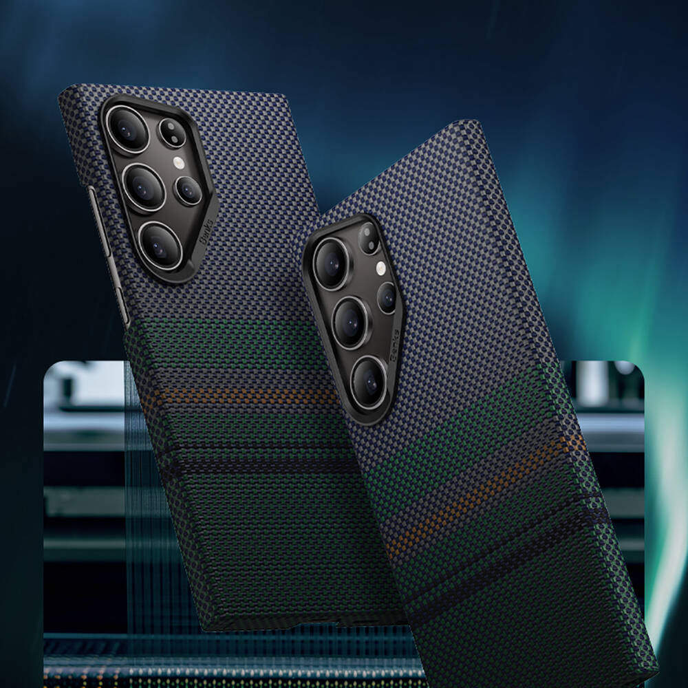 Benks Aurora ArmorAir Galaxy S24 Ultra M-safe Şarj Özellikli Karbon Fiber Tasarımlı Kevlar Kılıf