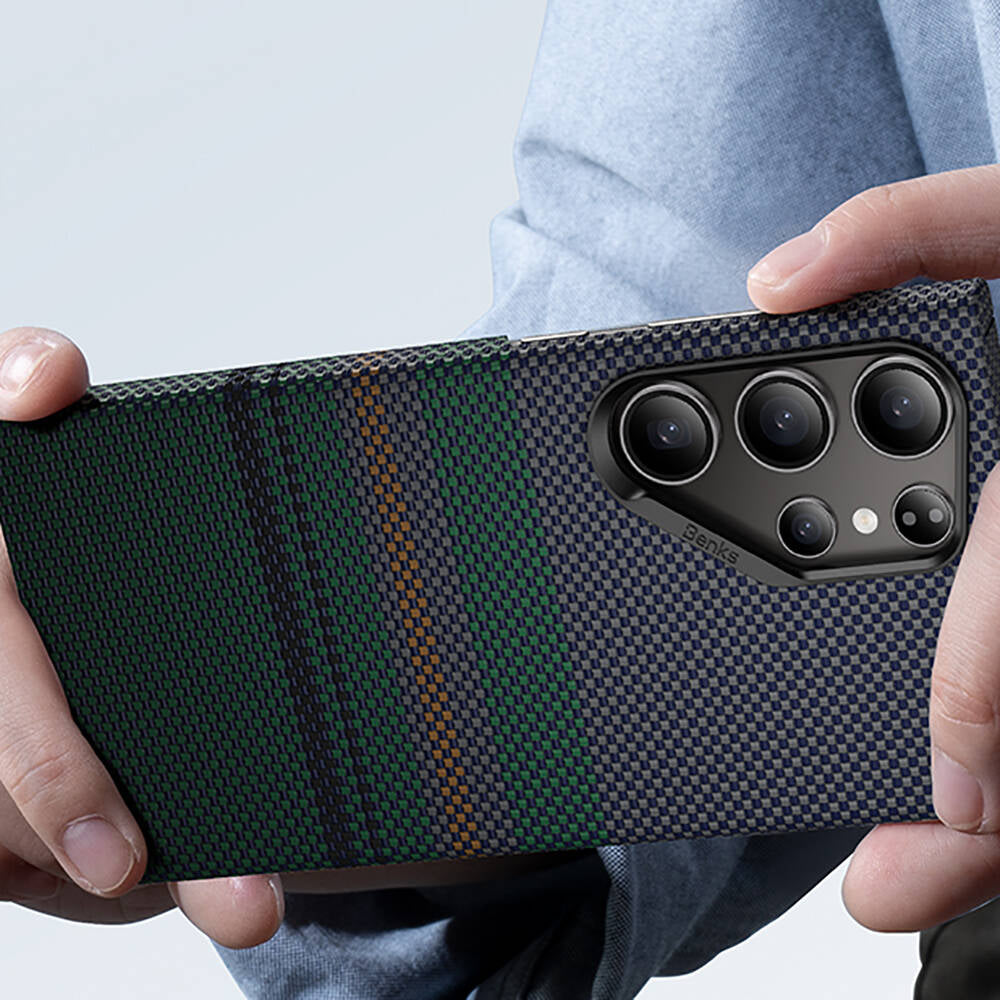 Benks Aurora ArmorAir Galaxy S24 Ultra M-safe Şarj Özellikli Karbon Fiber Tasarımlı Kevlar Kılıf