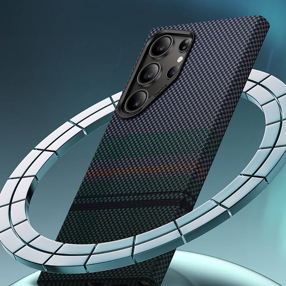 Benks Aurora ArmorAir Galaxy S24 Ultra M-safe Şarj Özellikli Karbon Fiber Tasarımlı Kevlar Kılıf