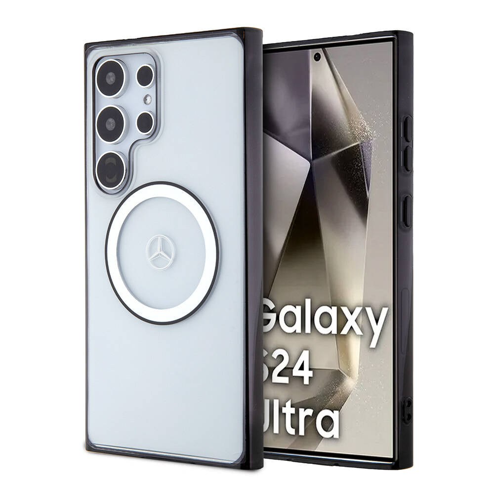 Mercedes Benz Galaxy S24 Ultra Orjinal Lisanslı M-safe Şarj Özellikli PC TPU Transparan Black Ring Kılıf