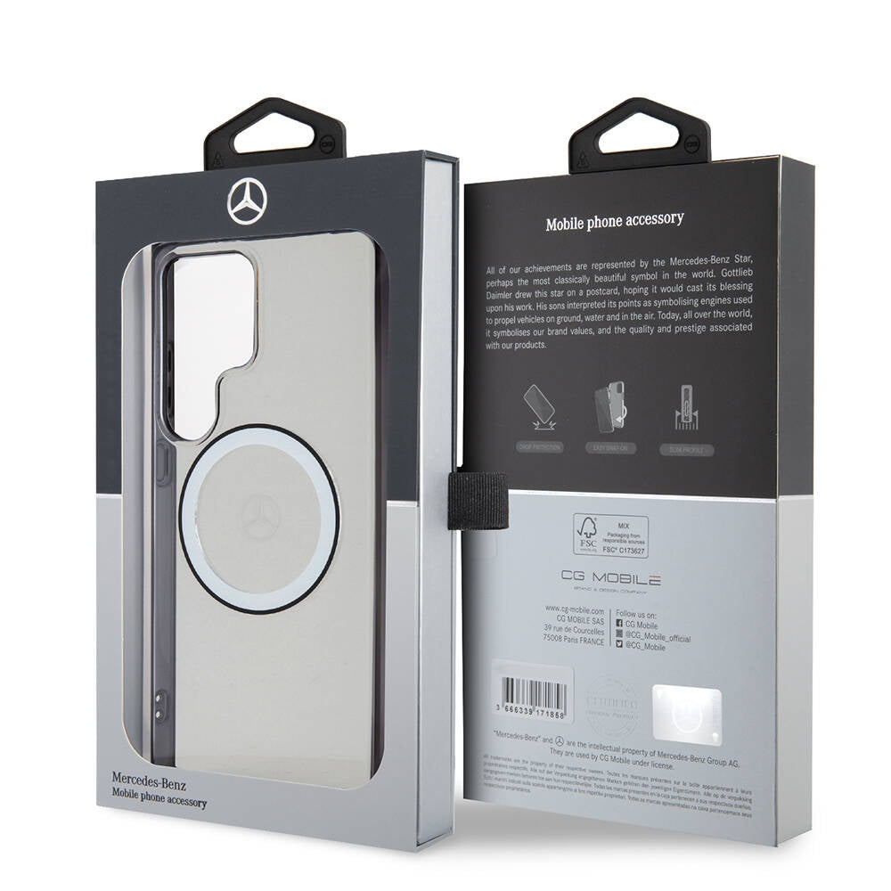 Mercedes Benz Galaxy S24 Ultra Orjinal Lisanslı M-safe Şarj Özellikli PC TPU Transparan Black Ring Kılıf