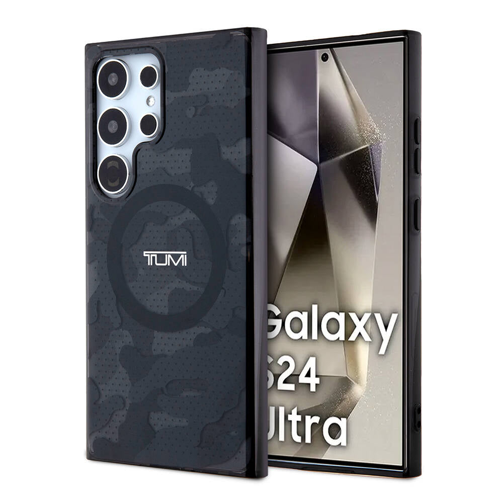 TUMI Galaxy S24 Ultra Orjinal Lisanslı M-safe Şarj Özellikli Buzlanmış Saydam Ağ Kamuflajı Desenli Kılıf