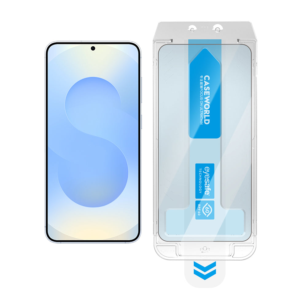 CaseWorld Applicator Serisi Galaxy S25 2.5D Eyesafe Mavi Işık Teknolojili 0.25mm Temperli Cam Ekran Koruyucu+ Uygulama Aparatı