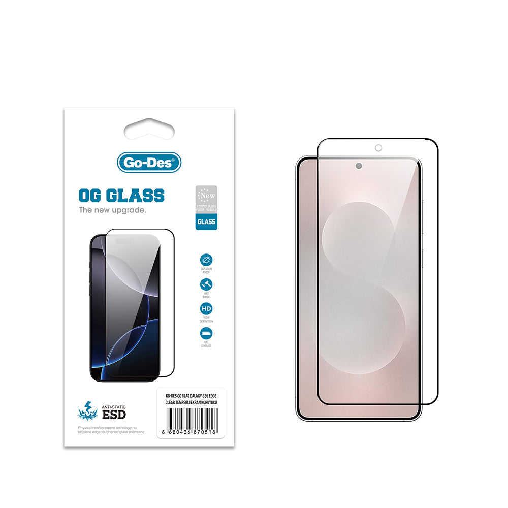 Go Des OG Glass Galaxy S25 Edge Antistatik Temperli Cam Ekran Koruyucu