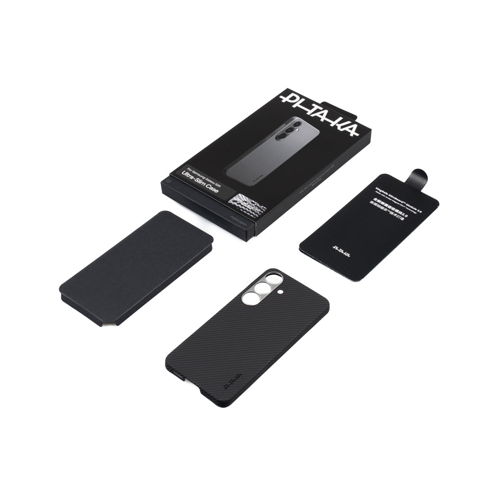 Pitaka Ultra-Slim Classic Serisi Galaxy S25 Magsafe Şarj Özellikli 600D Aramid Fiber Black-Grey Twill Kılıf