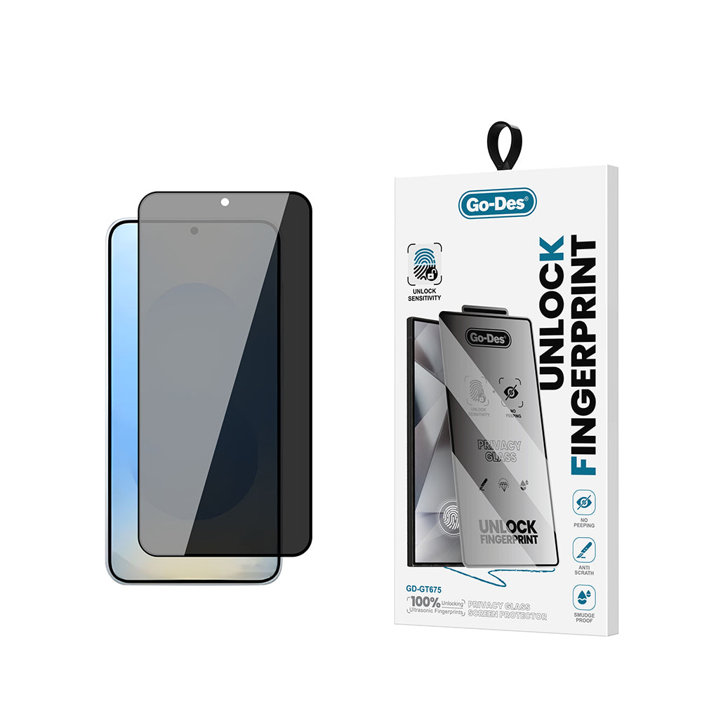 Go Des GD-001 Galaxy S25 Plus Parmak İzi Bırakmayan Privacy 9H Temperli HD Cam Hayalet Ekran Koruyucu