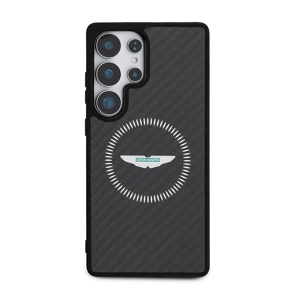 Samsung Galaxy S25 Ultra Aston Martin Orjinal Lisanslı M-safe Şarj Özellikli Radyal Halka ve Karbon Fiber Tasarımlı Kılıf