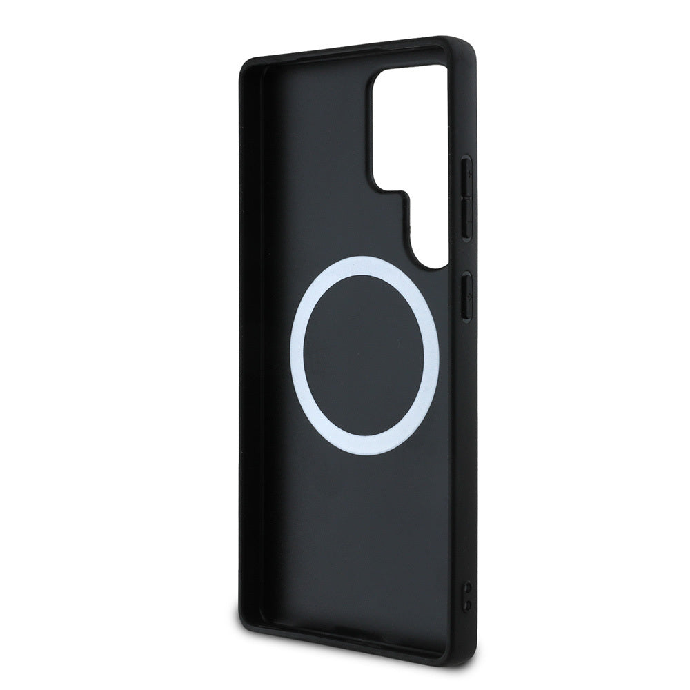 BMW Galaxy S25 Ultra Orjinal Lisanslı Karbon Fiber Tasarımlı ve Metal Logolu PU Deri M-safe Kılıf
