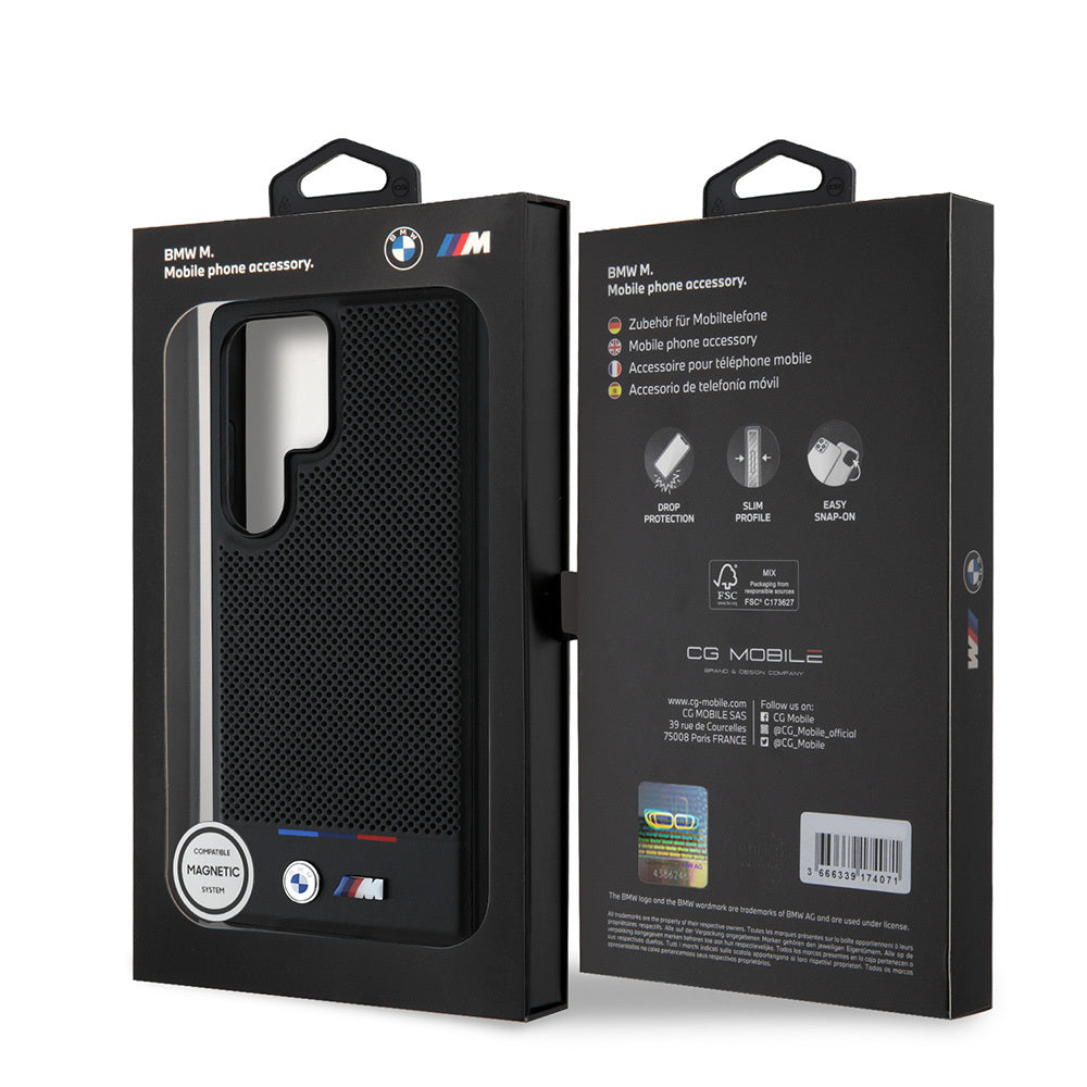 BMW Galaxy S25 Ultra Orjinal Lisanslı M Logolu Bottom Üç Çizgili Delikli PU Deri M-safe Kılıf