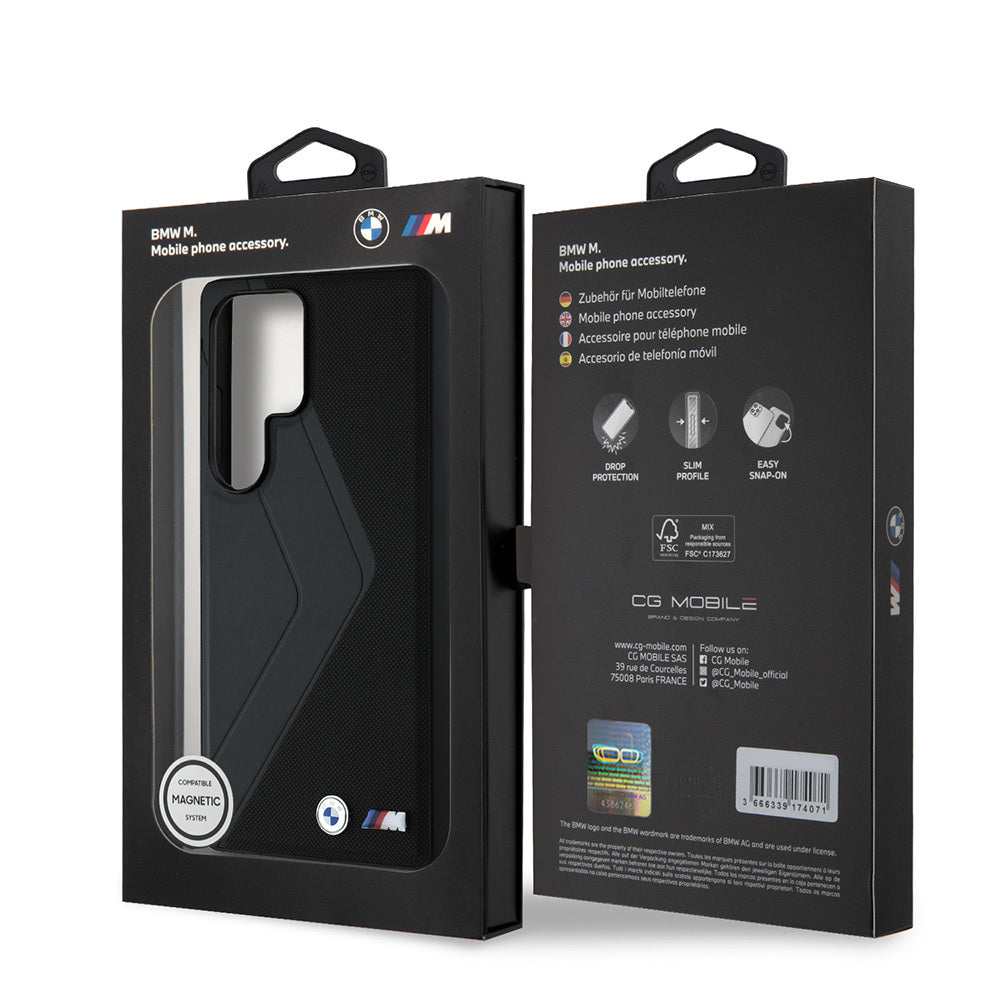 BMW Galaxy S25 Ultra Orjinal Lisanslı M Logolu Oversize Çizgili PU Deri M-safe Kılıf