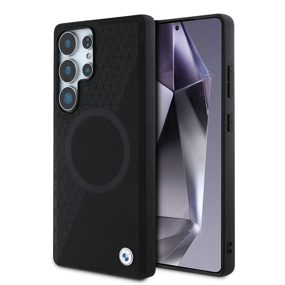 BMW Galaxy S25 Ultra Orjinal Lisanslı M-safe Metal Logolu Yarım Dokulu Circle Deri Kılıf