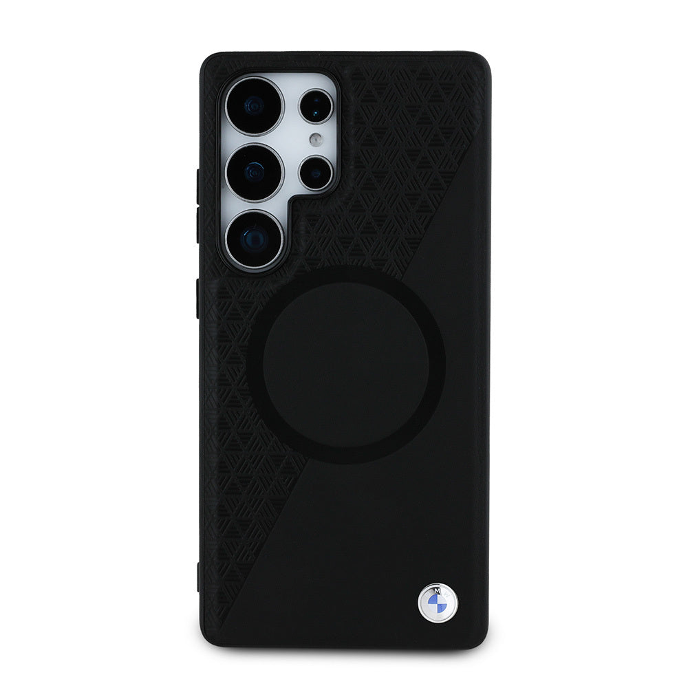 BMW Galaxy S25 Ultra Orjinal Lisanslı M-safe Metal Logolu Yarım Dokulu Circle Deri Kılıf