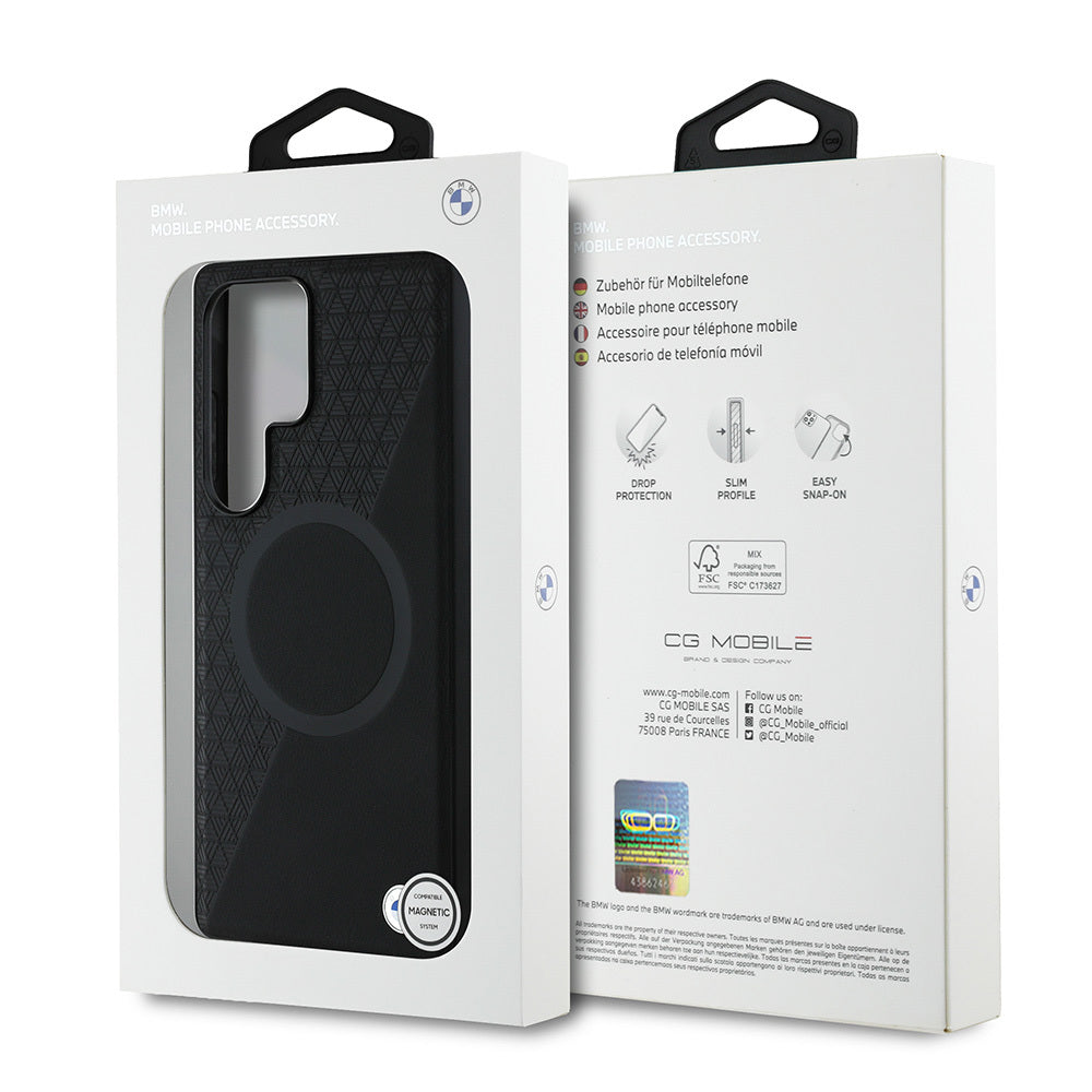 BMW Galaxy S25 Ultra Orjinal Lisanslı M-safe Metal Logolu Yarım Dokulu Circle Deri Kılıf