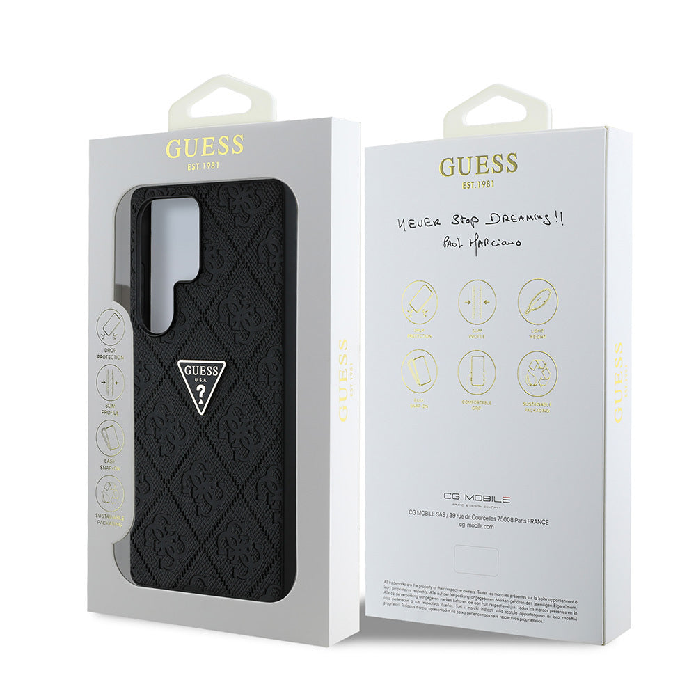 Guess Galaxy S25 Ultra Orjinal Lisanslı 4G Desenli Sıcak Damgalı Üçgen Logolu Kılıf