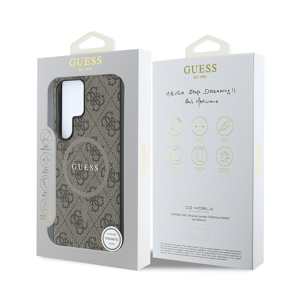 Guess Galaxy S25 Ultra Orjinal Lisanslı PU Halkalı 4G Desenli Yazı Logolu M-safe Kılıf