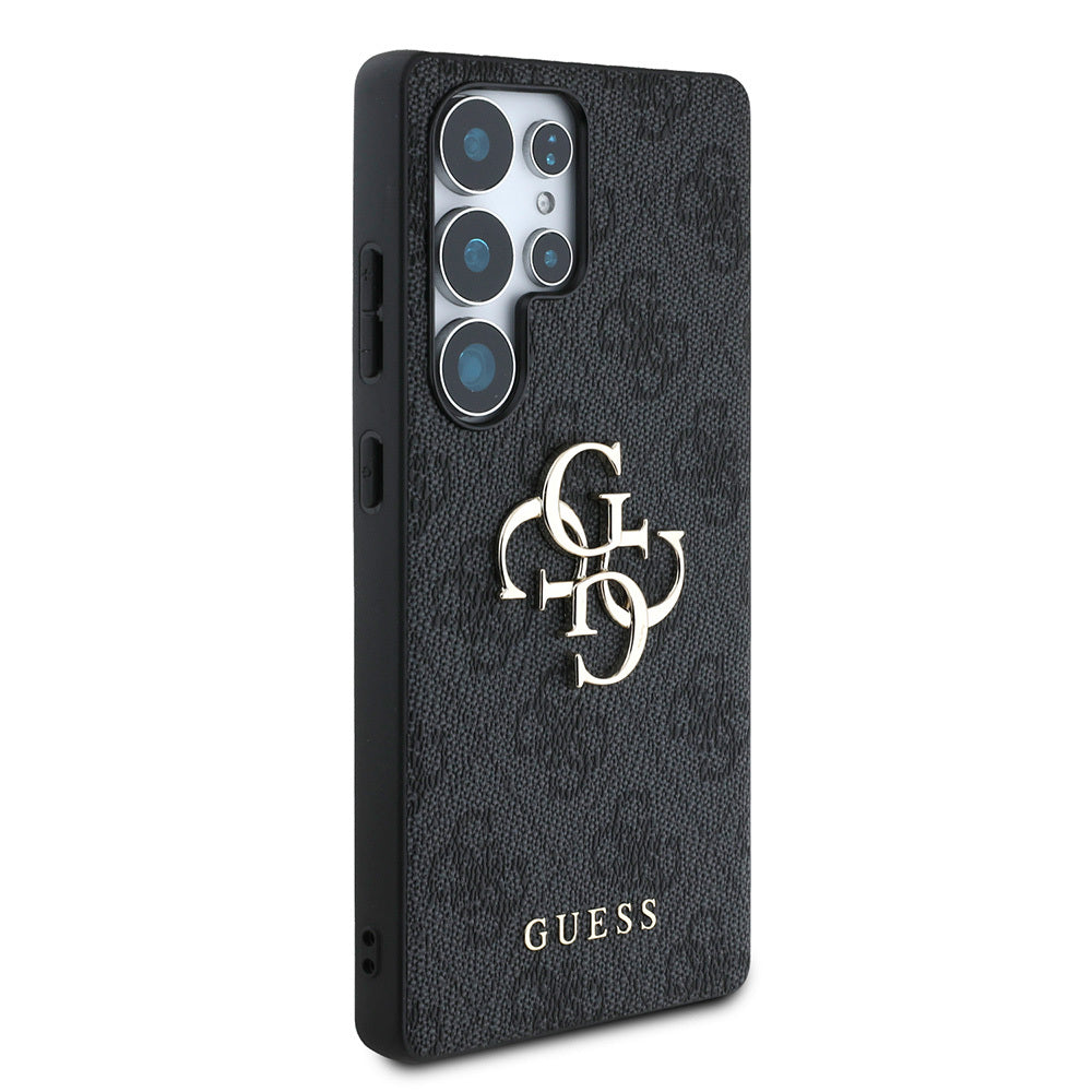 Guess Galaxy S25 Ultra Orjinal Lisanslı PU Deri 4G Desenli Metal Büyük 4G ve Yazı Logolu Kılıf