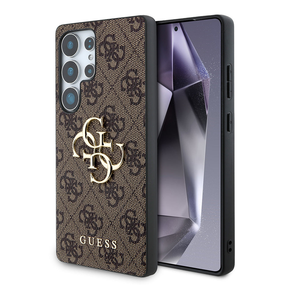 Guess Galaxy S25 Ultra Orjinal Lisanslı PU Deri 4G Desenli Metal Büyük 4G ve Yazı Logolu Kılıf