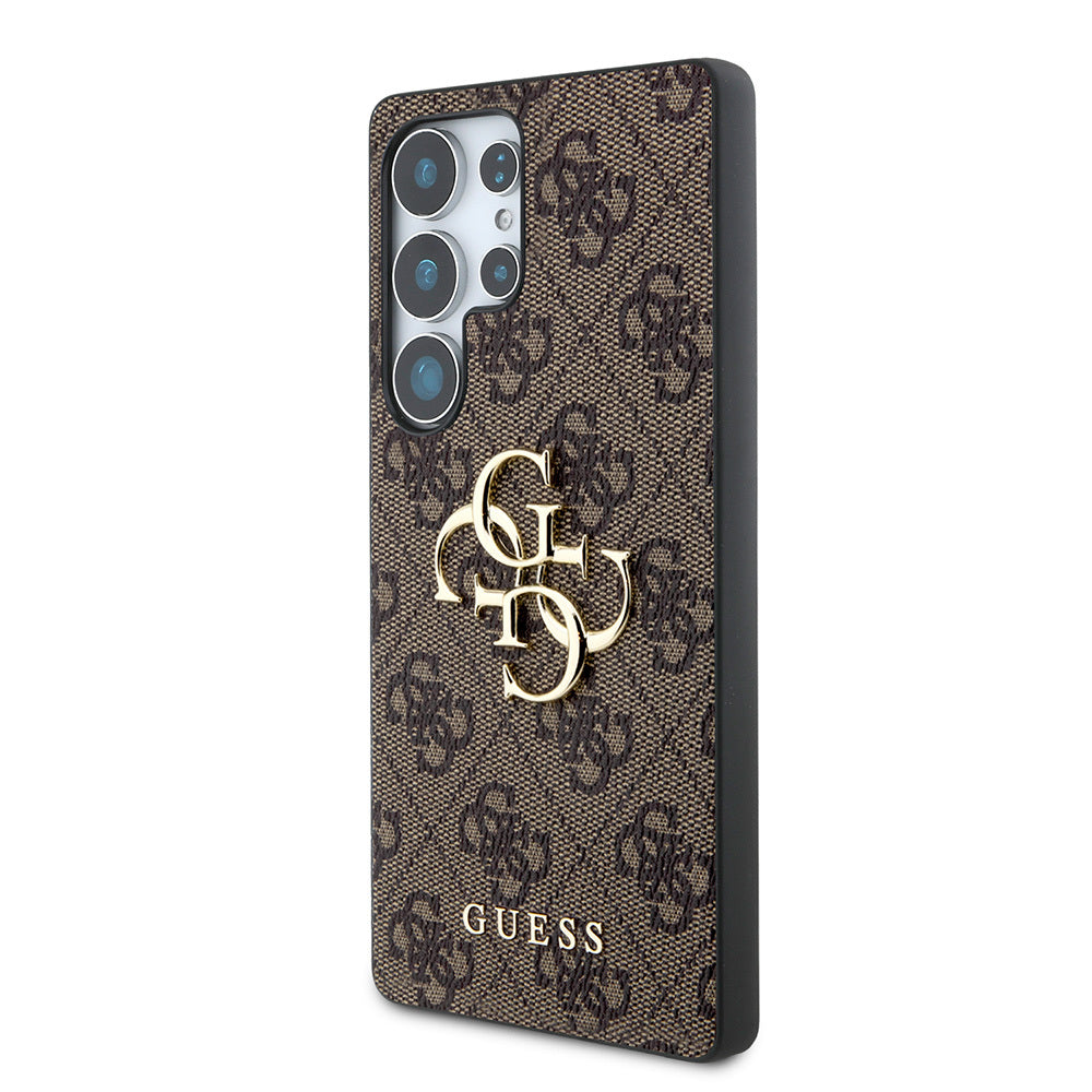 Guess Galaxy S25 Ultra Orjinal Lisanslı PU Deri 4G Desenli Metal Büyük 4G ve Yazı Logolu Kılıf