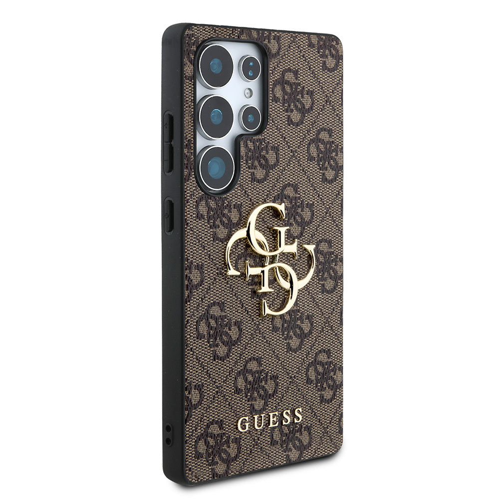 Guess Galaxy S25 Ultra Orjinal Lisanslı PU Deri 4G Desenli Metal Büyük 4G ve Yazı Logolu Kılıf