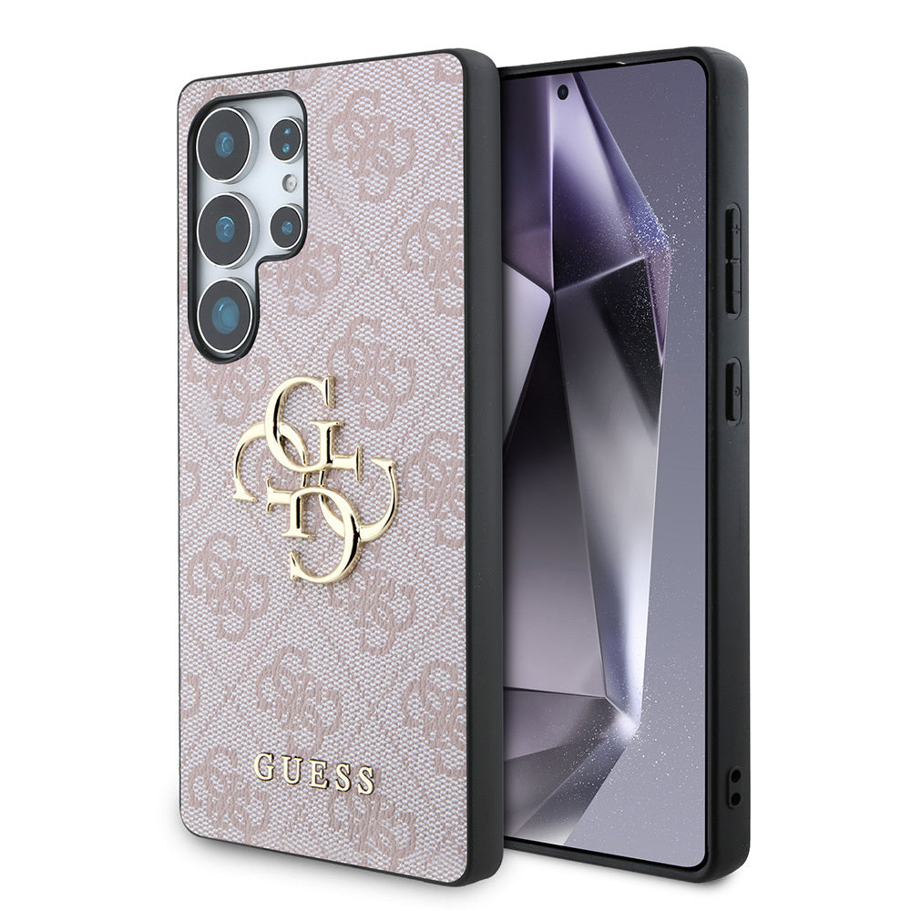Guess Galaxy S25 Ultra Orjinal Lisanslı PU Deri 4G Desenli Metal Büyük 4G ve Yazı Logolu Kılıf