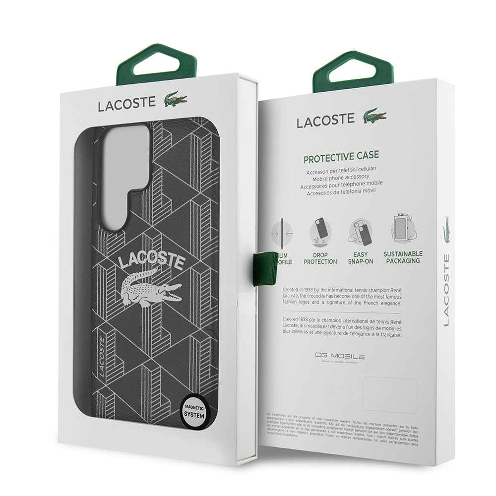 Lacoste Galaxy S25 Ultra Orjinal Lisanslı M-safe Şarj Özellikli Mono Vintage Logo Kılıf