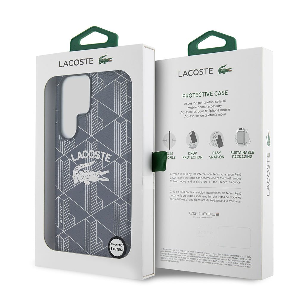 Lacoste Galaxy S25 Ultra Orjinal Lisanslı M-safe Şarj Özellikli Mono Vintage Logo Kılıf