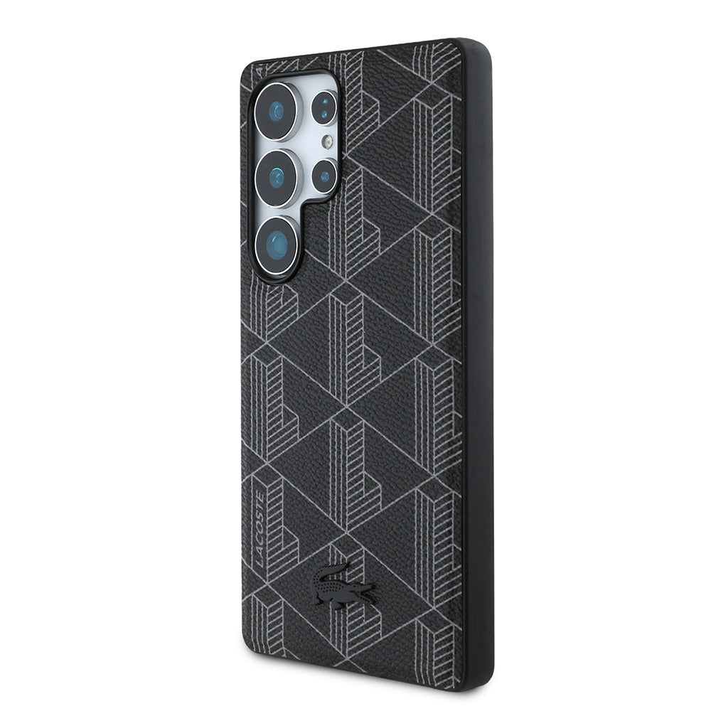 Lacoste Galaxy S25 Ultra Orjinal Lisanslı M-safe Şarj Özellikli PU Deri Görünümlü Karışık Monogram Desenli Kılıf
