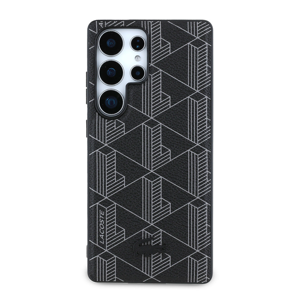 Lacoste Galaxy S25 Ultra Orjinal Lisanslı M-safe Şarj Özellikli PU Deri Görünümlü Karışık Monogram Desenli Kılıf