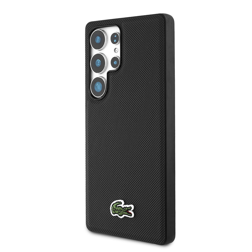 Lacoste Galaxy S25 Ultra Orjinal Lisanslı PU Pike Desenli Arka Yüzey İkonik Timsah Dokuma Logolu Kılıf
