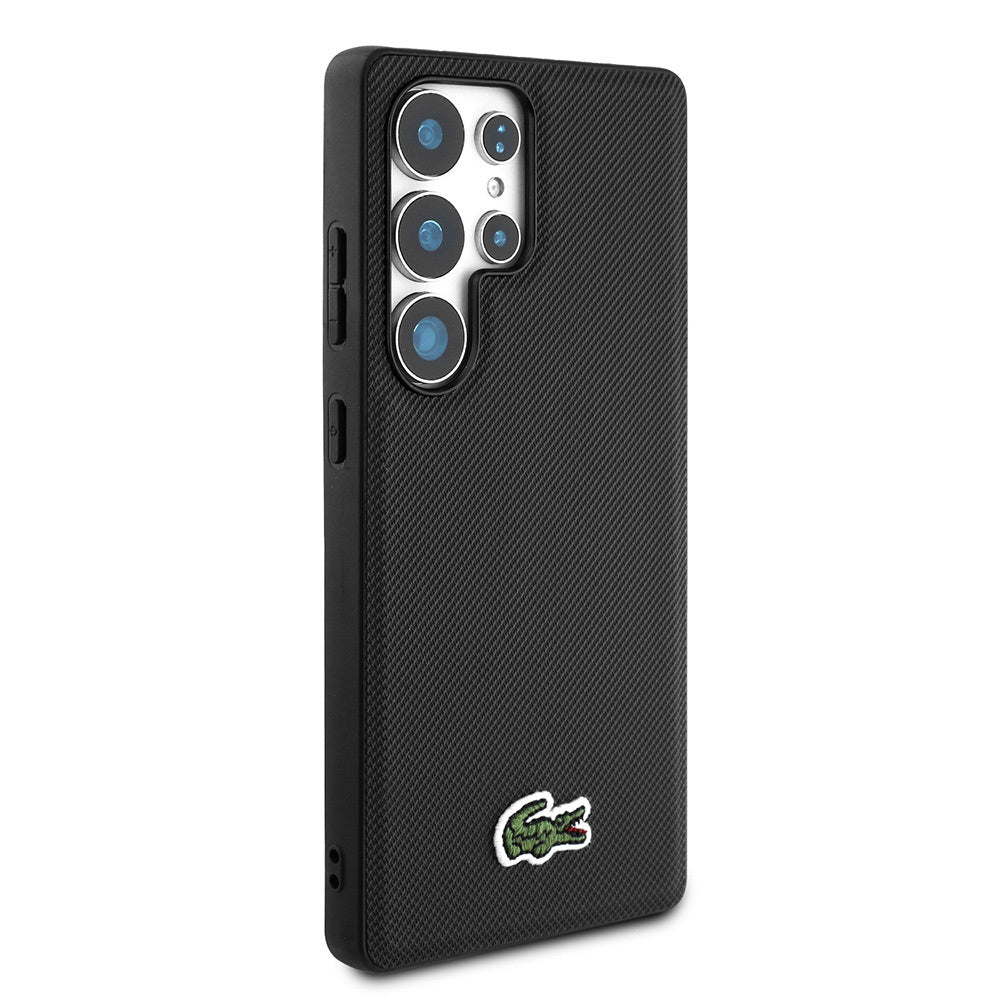 Lacoste Galaxy S25 Ultra Orjinal Lisanslı PU Pike Desenli Arka Yüzey İkonik Timsah Dokuma Logolu Kılıf