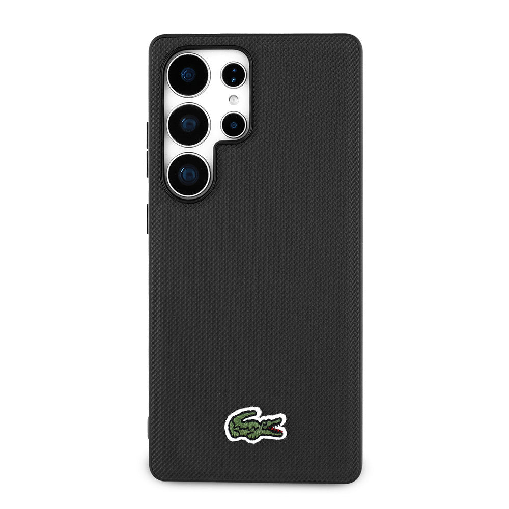 Lacoste Galaxy S25 Ultra Orjinal Lisanslı PU Pike Desenli Arka Yüzey İkonik Timsah Dokuma Logolu Kılıf
