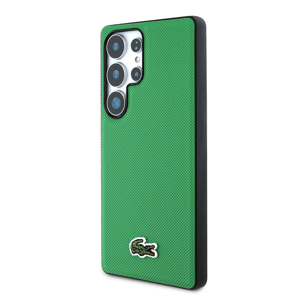 Lacoste Galaxy S25 Ultra Orjinal Lisanslı PU Pike Desenli Arka Yüzey İkonik Timsah Dokuma Logolu Kılıf