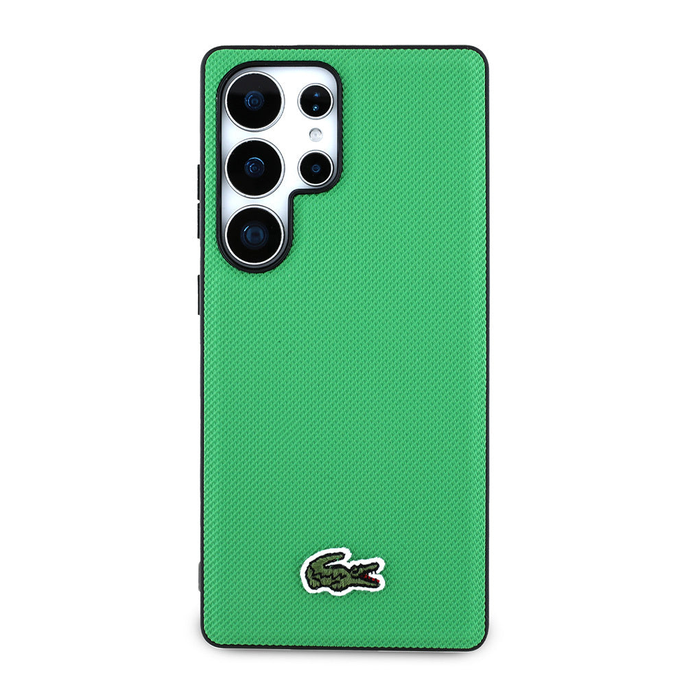 Lacoste Galaxy S25 Ultra Orjinal Lisanslı PU Pike Desenli Arka Yüzey İkonik Timsah Dokuma Logolu Kılıf
